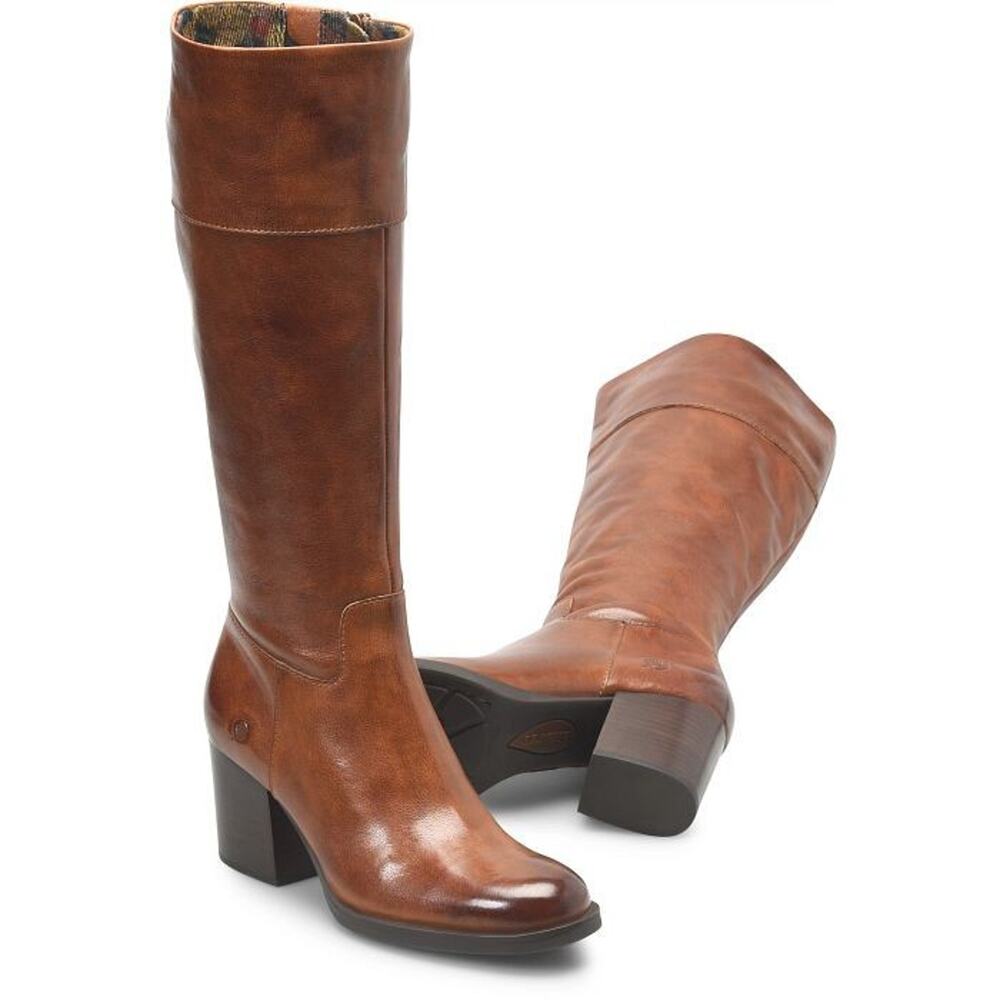 Born Women's Brandy Brown Leather Block Heel Knee High Boot Size 8.5 M